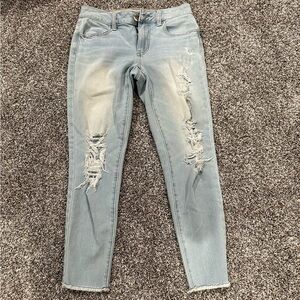 American Eagle Light Wash Distressed Jeggings Crop Denim Capris Size 0 Long